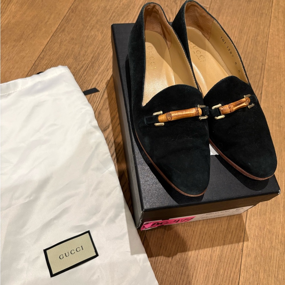 Gucci Black Suede Loafers with Bamboo accent